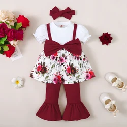 Conjunto infantil para niña: manga abombada, pantalón acampanado y sombrero
