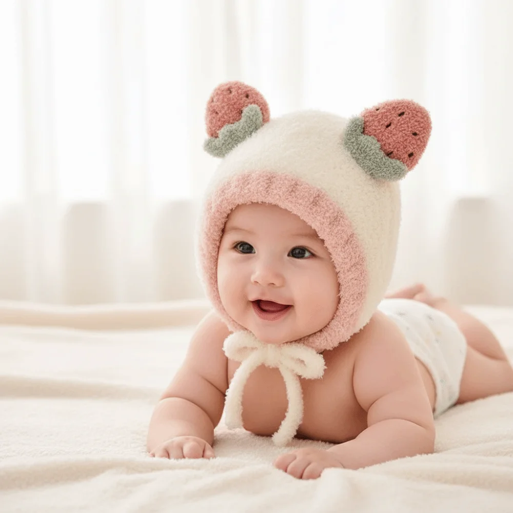 Gorros de Otoño Invierno a prueba de frío de dibujos animados, gorro grueso y cálido, gorros bonitos de frutas para niños, gorros para niños - imagen 5