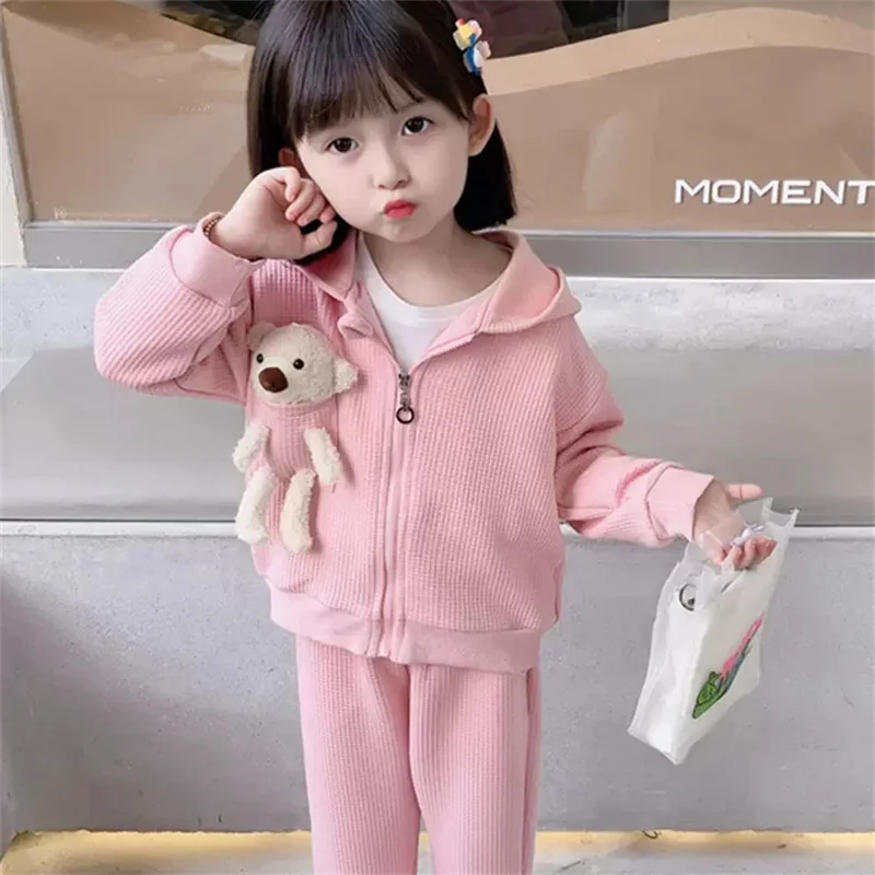 Conjunto deportivo de punto para niña – Top con capucha y pantalón - imagen 5