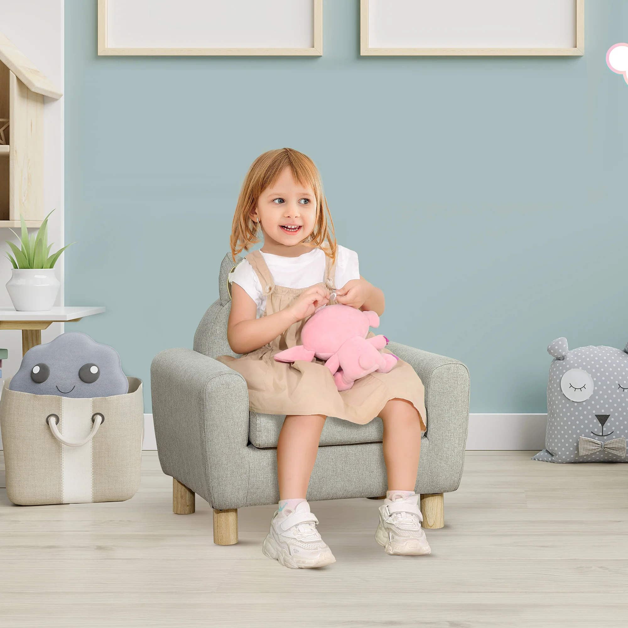 HOMCOM Sillón Infantil Mini Sofá para Niños de +3 Años con Asiento Acolchado Reposabrazos Bolsillo Estructura de Madera Carga 45 kg 60x42x50 cm - imagen 2