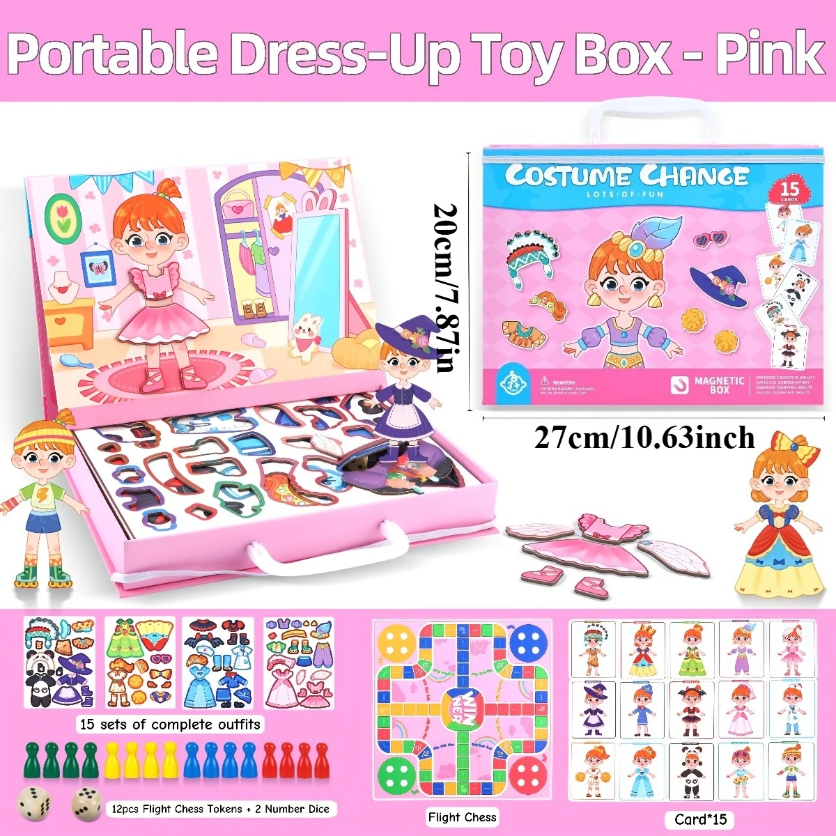 Ensemble de jeu de déguisement magnétique pour enfants, garçons et filles, tenues de visage, jeu d'échecs volant, décor de réfrigérateur, boîte de voyage Portable, cadeau - imagen 2