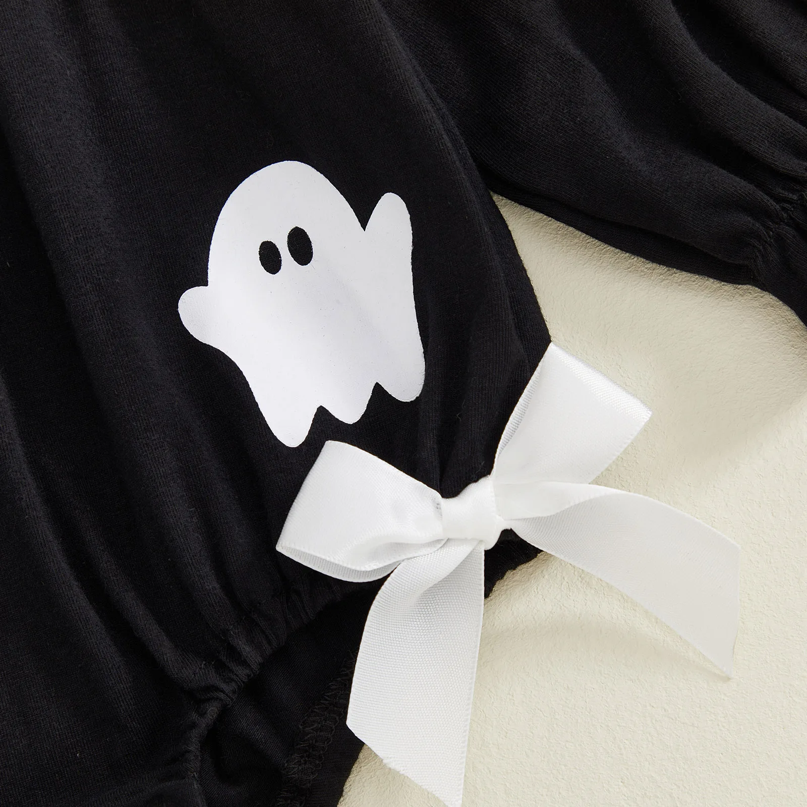 Conjunto de otoño de 2 piezas para niña de 0 a 18 meses, traje de Halloween con letras fantasma, mameluco de manga larga y diadema con lazo - imagen 5