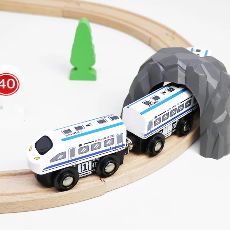 Tren magnético de madera con locomotora y vías para niños - imagen 4