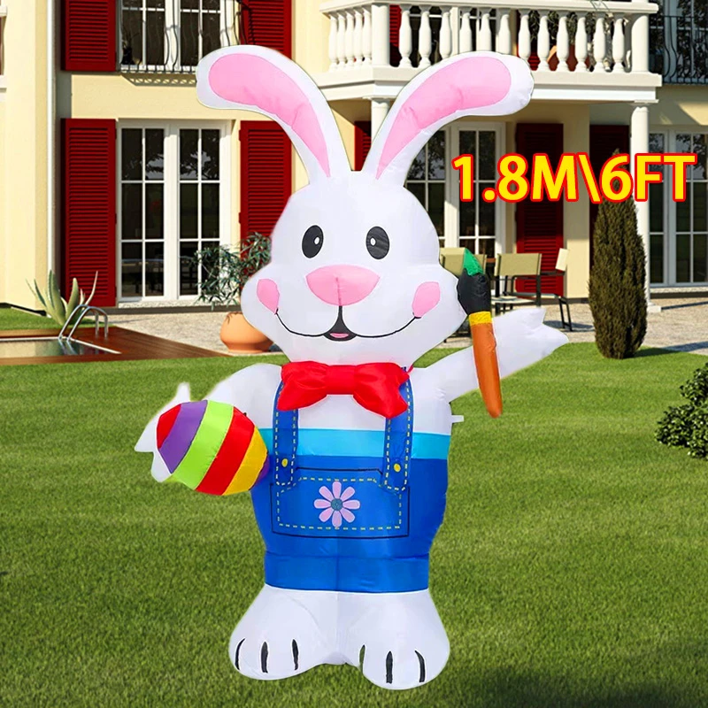Juguetes inflables luminosos con luces LED para Paintbrush, conejo de pascua, modelo inflable, decoración de vacaciones al aire libre, 1,8 M/6 pies