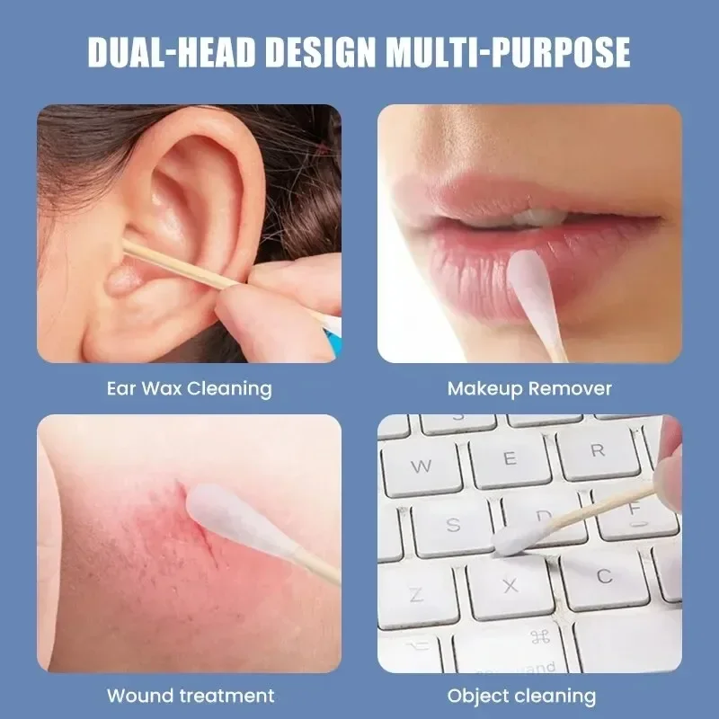 Hisopos de algodón de doble punta, 5 paquetes, 100 unidades por paquete, hisopos de algodón para bebés, palos de limpieza de orejas, herramientas de limpieza saludables - imagen 3
