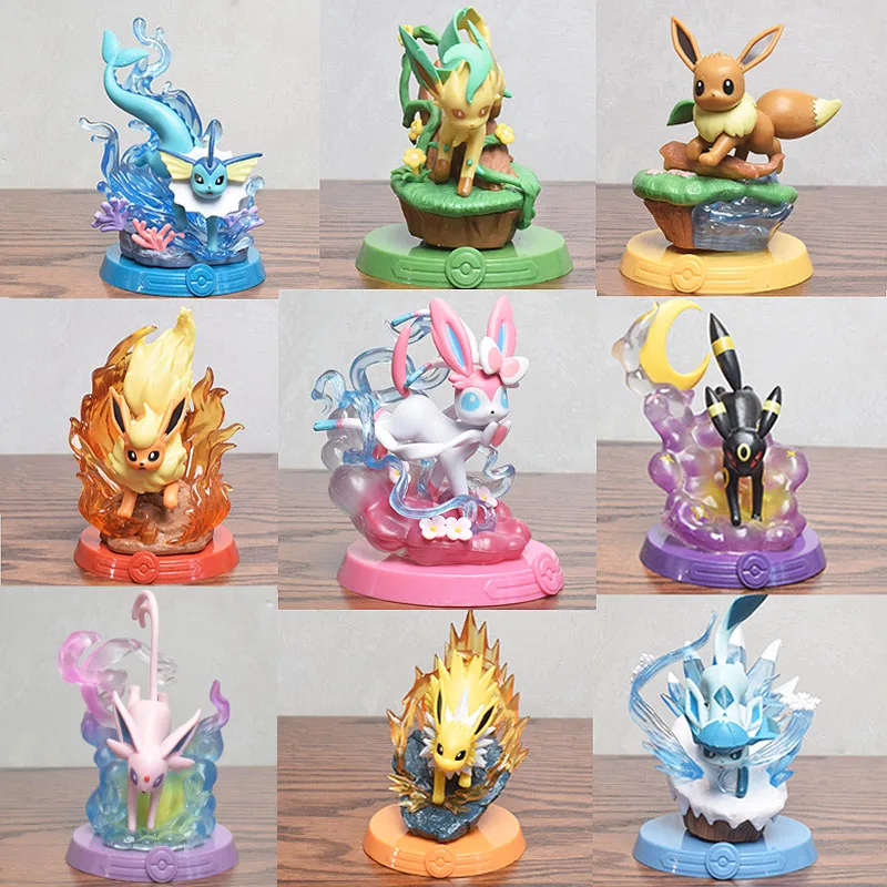 Figuras de Pokémon Eeveelution de 9 estilos, Espeon Sylveon Glaceon Leafeon Vaporeon Umbreon Flareon, figura de Anime, juguete monstruo de bolsillo