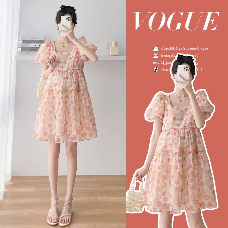 Vestido de maternidad teñido Floral, moda coreana de verano, ropa holgada de línea A para mujeres embarazadas, dulce embarazo - imagen 3