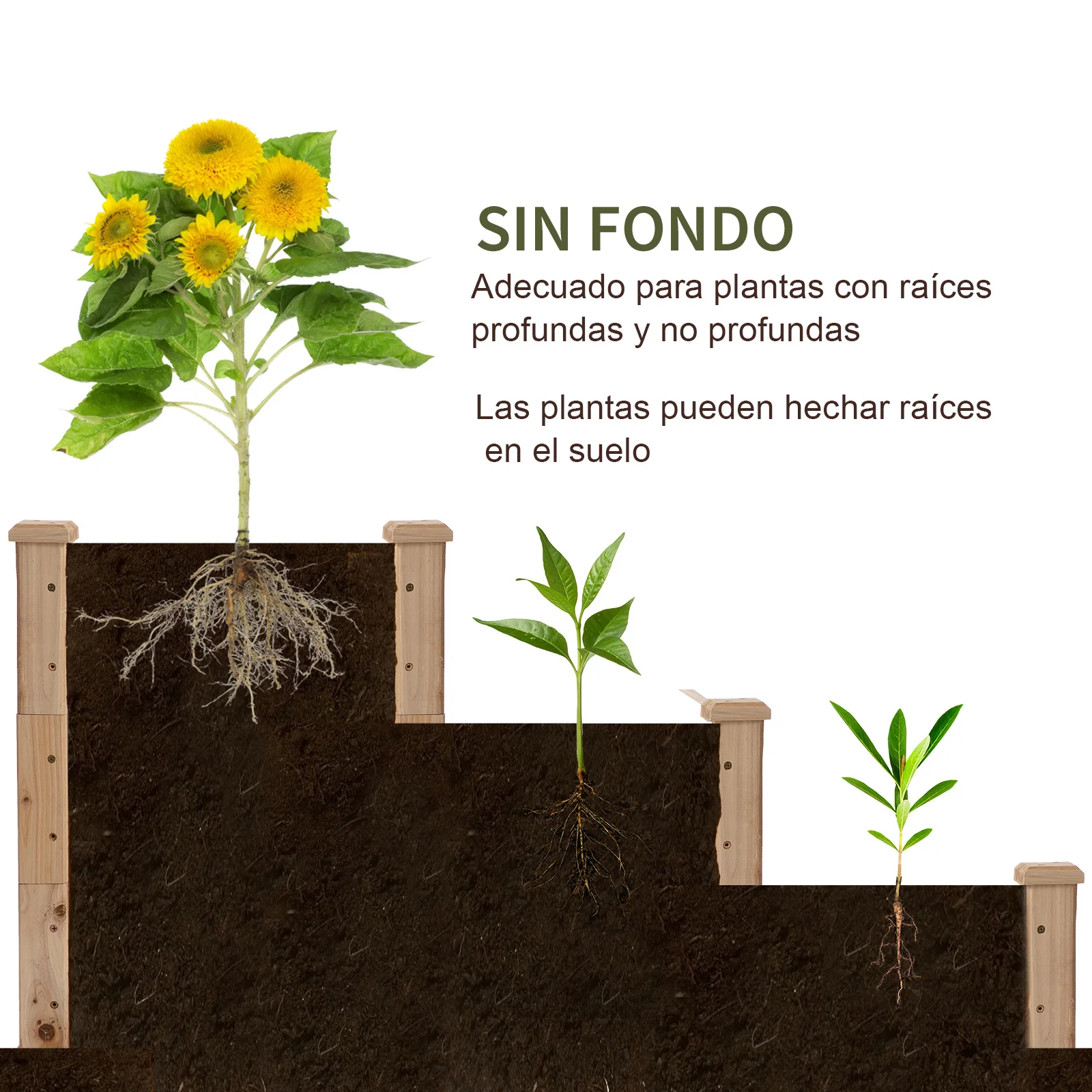 Outsunny Jardinera Exterior Grande de Madera Arriate de Jardín de 3 Niveles con Diseño de Escalera Huerto Urbano para Cultivos Plantas Flores para Patio Terraza Balcón 120x120x56 cm Natural - imagen 4