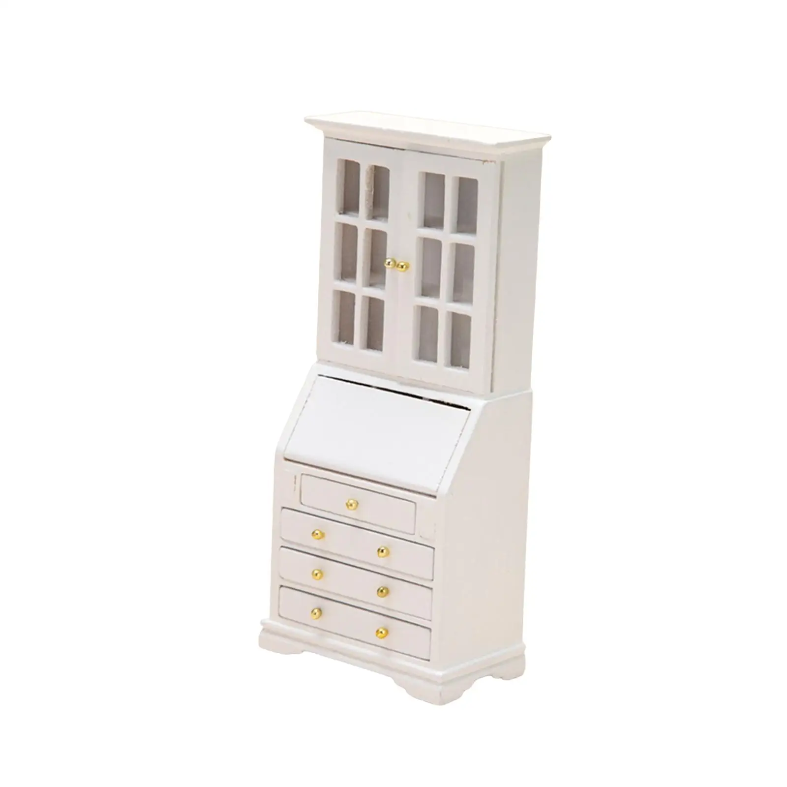 1/12 Dollhouse Bookcase with Drawers Miniature Wooden Model Smooth Surface and