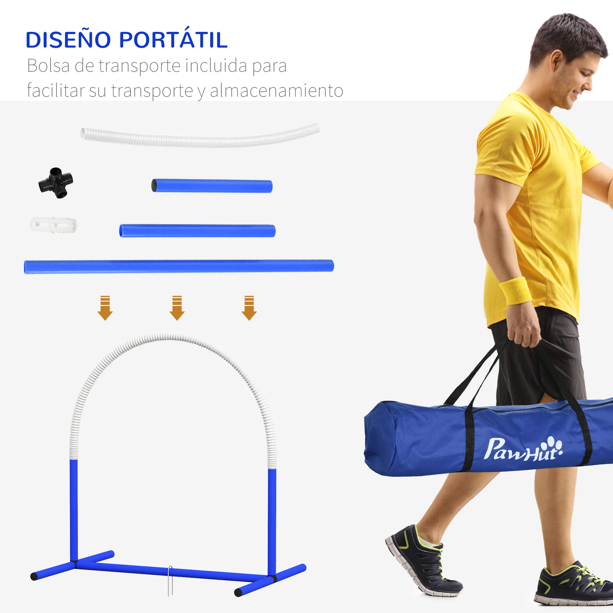 PawHut Set de Entrenamiento de Agilidad para Perros de 4 Piezas Juego de Agilidad para Perros con Bolsa de Transporte para Entrenamiento Suave Blanco y Azul - imagen 4