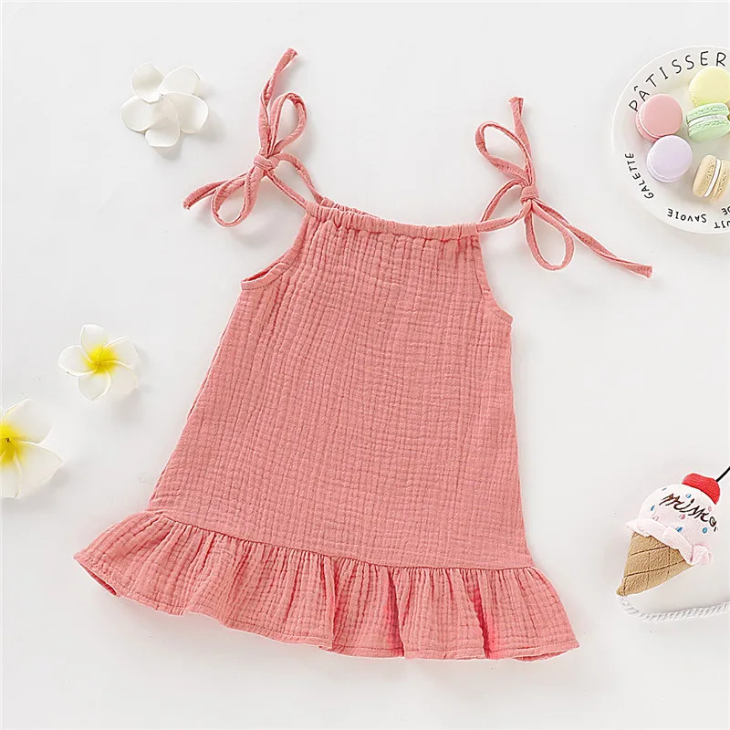 Vestido de verano algodón transpirable para niña 1 a 5 años, Halter ajustable Color sólido, ropa playa vacaciones niño - imagen 3