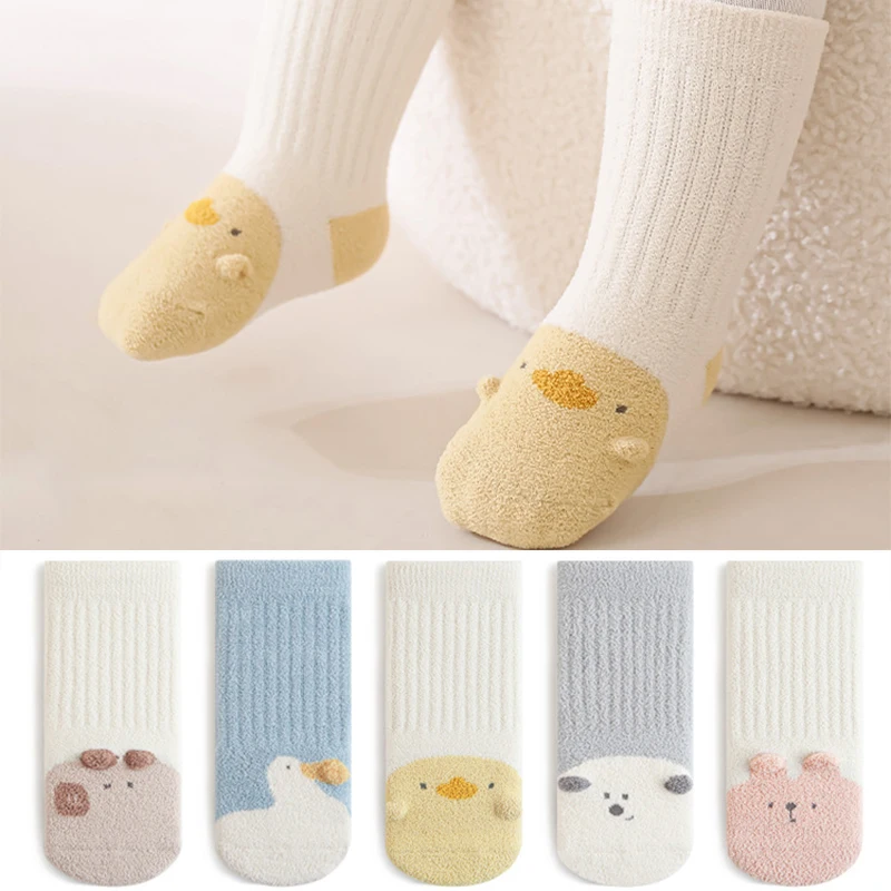 Calcetines bonitos de animales para otoño e invierno, calcetines de lana Coral nuevo para bebé recién nacido, calcetines gruesos suaves para niño y niña, calcetines sin hueso