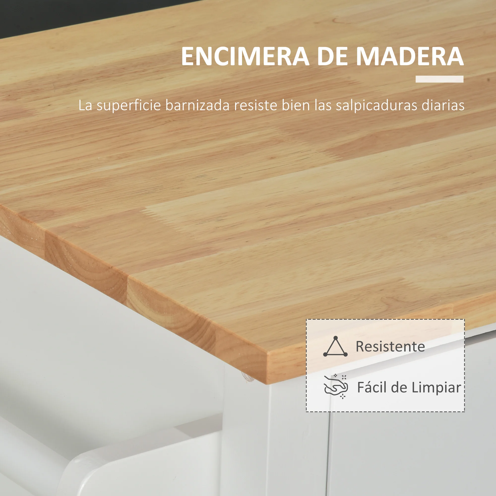 HOMCOM Isla de Cocina con Ruedas Mueble Auxiliar de Cocina con 1 Cajón 2 Puertas 3 Estantes Abiertos y Barra Lateral para Comedor 107,5x48x89 cm Blanco - imagen 4