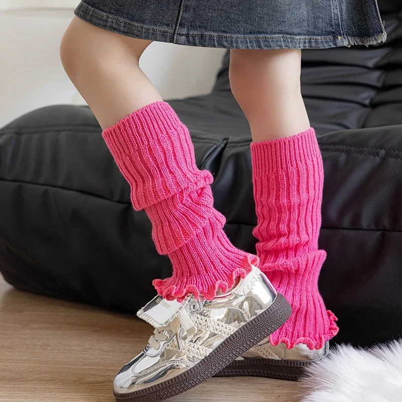 Primavera nuevo Color caramelo niñas calentadores de piernas de punto calcetines con volantes puños calcetines de pierna de moda antideslizantes calcetines lindos juguetones para niñas - imagen 3