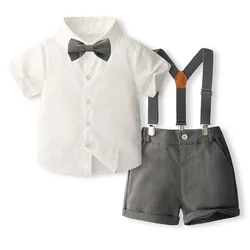 Conjunto verano niño: camisa manga corta con lazo y pantalón tirantes