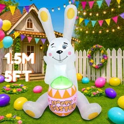 Conejo parpadeante inflable de Pascua de 5 pies, decoración de huevos, luces LED, inflables festivos para jardín, adorno inflable de Pascua