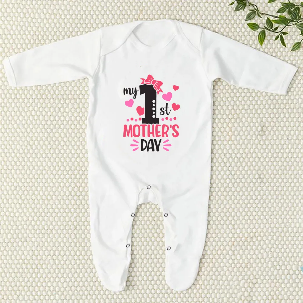 Ropa de dormir con estampado de mi primer día de la madre para niños y niñas, traje de dormir para recién nacidos, regalo de Baby grow Shower - imagen 4