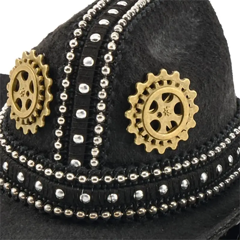 Horquilla steampunk para niños – fieltro forma sombrero remaches mini punk - imagen 4