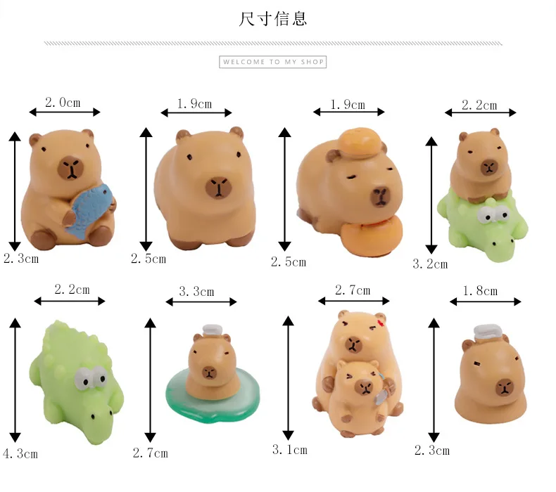 8 unids/set capibara estatuilla animales modelo Mini Kapibare figuras de acción juguete decoración del hogar regalo para niños - imagen 5