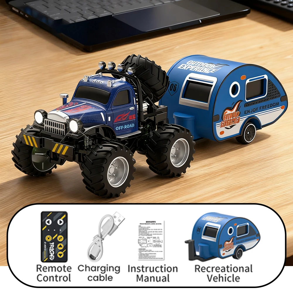 Mini coche teledirigido de escritorio, aleación 1/64 fundida a presión con remolque, camiones recogedores con Control remoto, coches para niños, camión eléctrico para regalo de chico - imagen 4