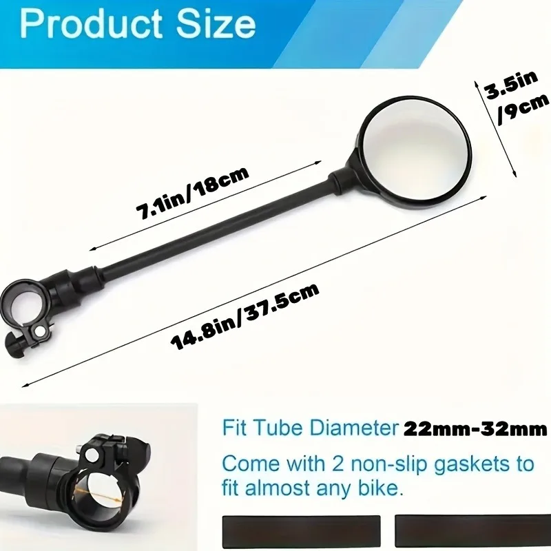 1/2 piezas 360 °   Espejo retrovisor giratorio para bicicleta - Espejo ABS ovalado gran angular |   Brazo largo flexible para bicicletas de montaña/scooters eléctricos - imagen 4