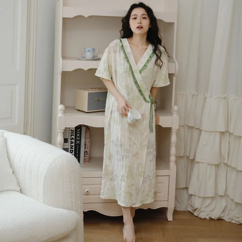 Vestido de lactancia posparto de manga corta de verano, camisón de lactancia para mujeres embarazadas, vestido informal holgado de maternidad a cuadros - imagen 5