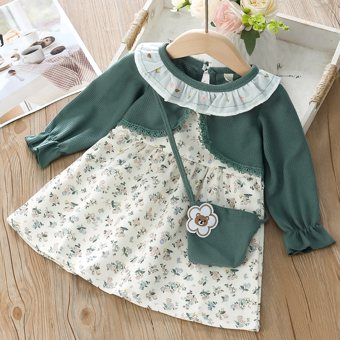 Vestido floral infantil manga larga – Conjunto adorable para niña - imagen 5