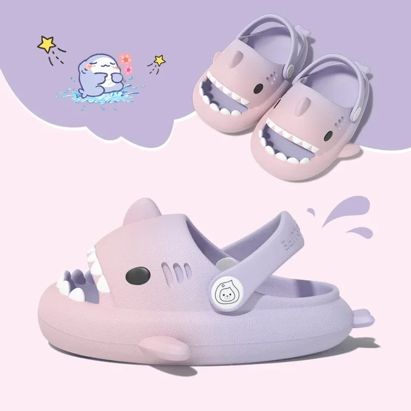 Zapatillas de tiburón de verano para niños, zapatillas frías para interiores, antideslizantes, de fondo suave, cómodas, bonitas zapatos con agujeros para bebés, toboganes de casa para niños y niñas - imagen 2