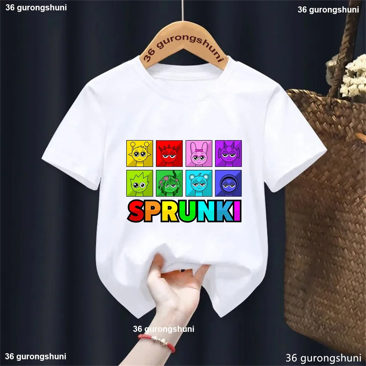 Cool Sprunki-Camiseta con estampado con dibujo de juego de música para niñas y niños, ropa Kawaii para niños, camisetas lisas de manga corta de verano - imagen 3