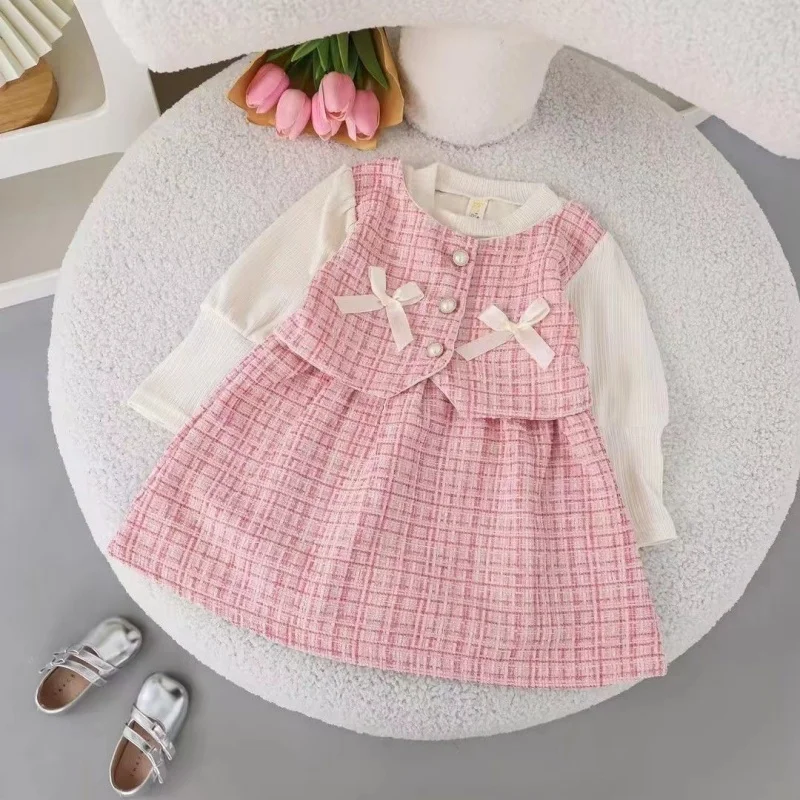 Vestidos para bebés y niñas, ropa elegante rosa para niños, ropa de princesa de manga larga para primavera y otoño, ropa para fiesta de 1er cumpleaños - imagen 2