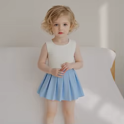 Suefunskry Conjunto de 2 piezas para niñas, camisetas sin mangas acanaladas de color sólido y falda plisada acampanada, conjunto de verano para niños pequeños