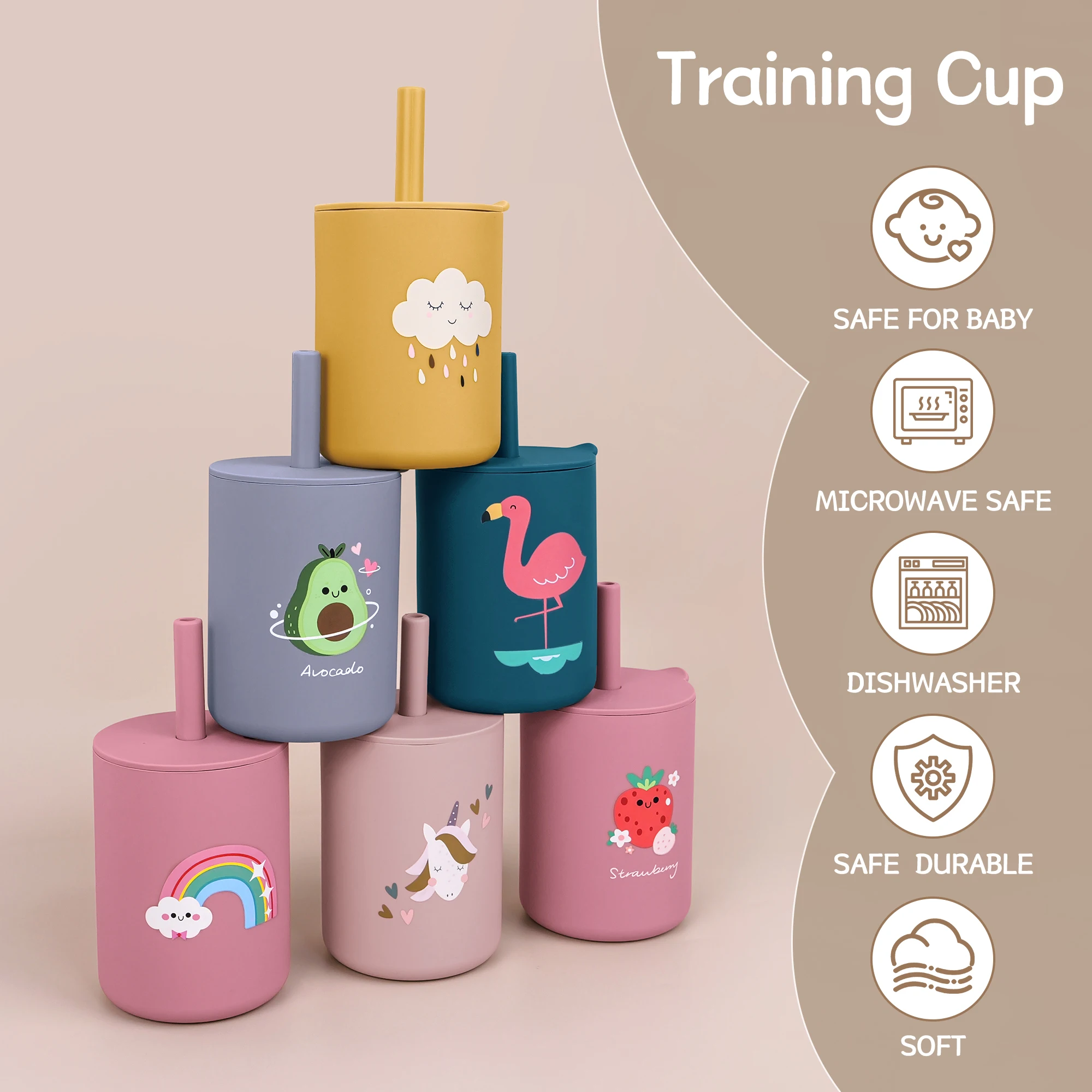 Copa de aprendizaje de silicona con pajita para bebés - imagen 4