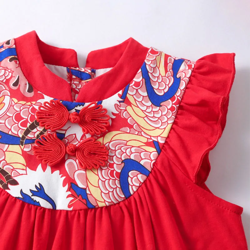 Vestido verano algodón sin mangas para recién nacida con lazo rojo - imagen 4