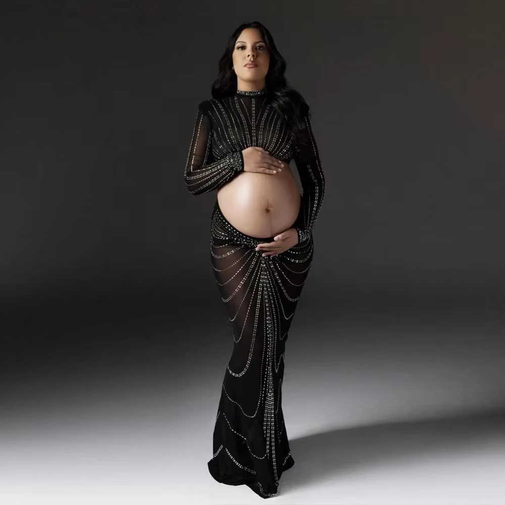 Vestido maternidad fotos embarazo – Tul con cristales para sesión fotográfica - imagen 4