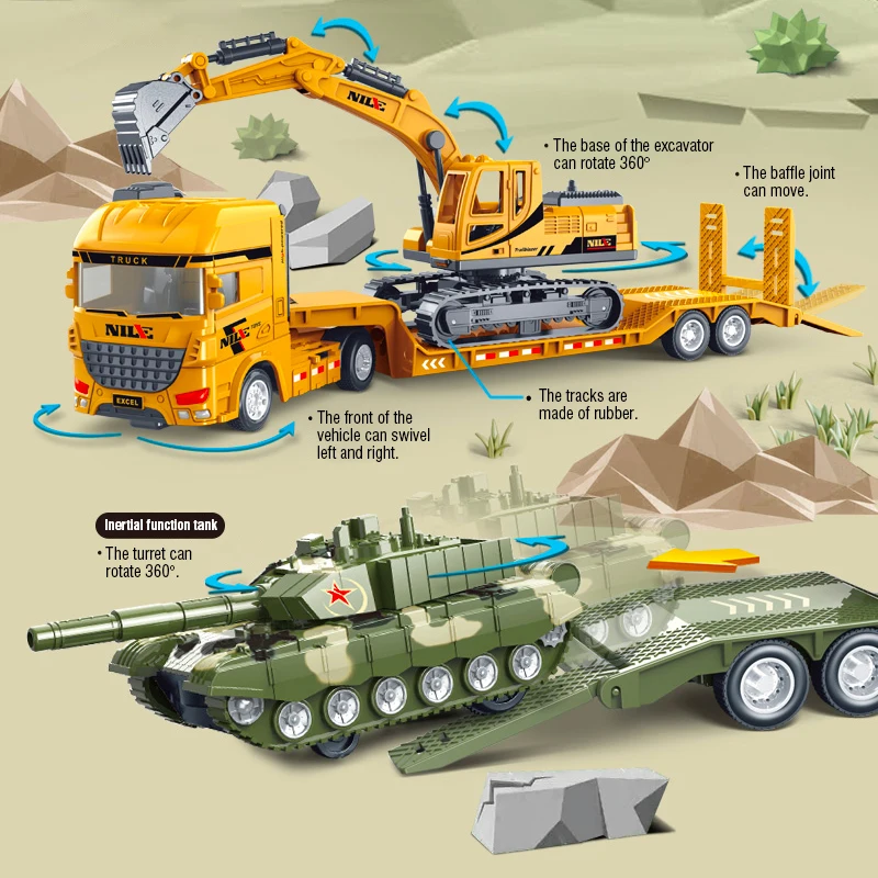 Ingeniería Diecast inercial semiporta contenedor camión conducción juguetes para niños Tractor excavadora Bulldozer niños vehículo modelo - imagen 4