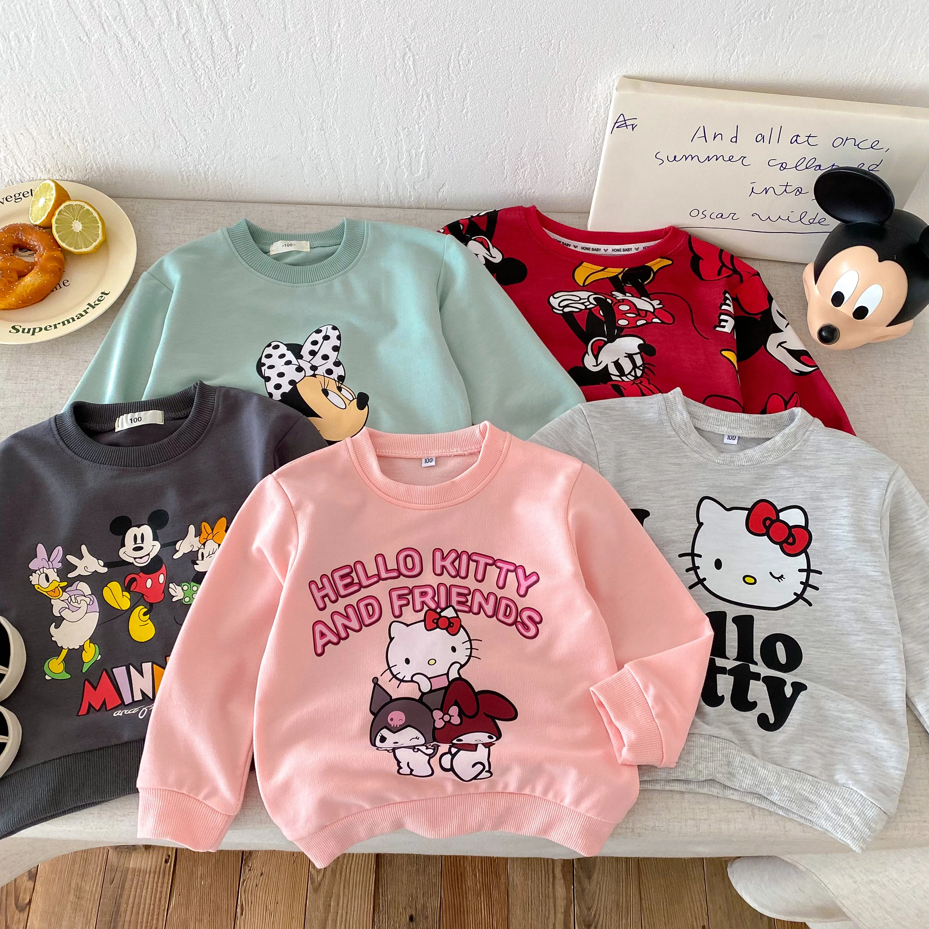 Sudadera con capucha de Hello Kitty para niña, Tops de manga larga, jersey de cuello redondo, sudaderas holgadas para niños, ropa de otoño para niños, suéter