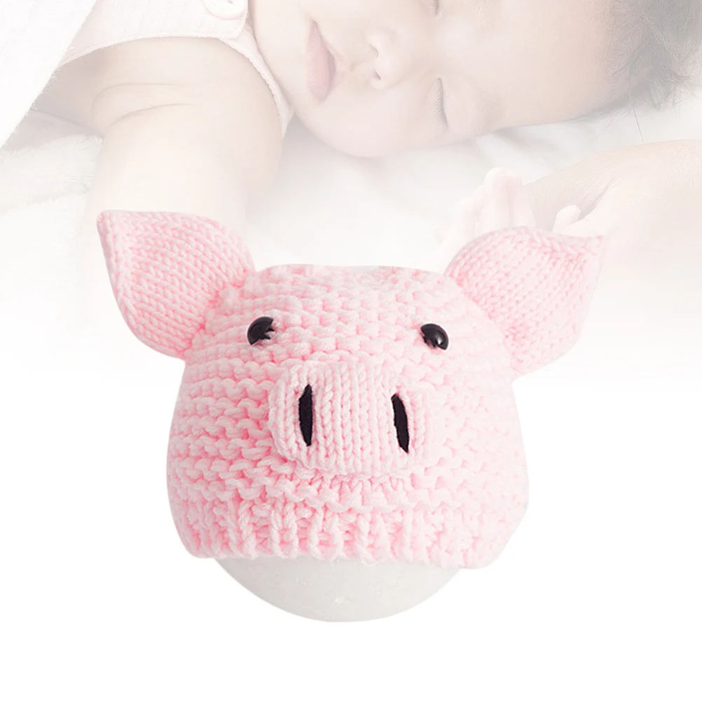 Adorable gorro de punto rosa para recién nacido, diseño de cerdo, accesorios para fotografía de bebés y uso diario, cómodo y suave para bebé - imagen 5