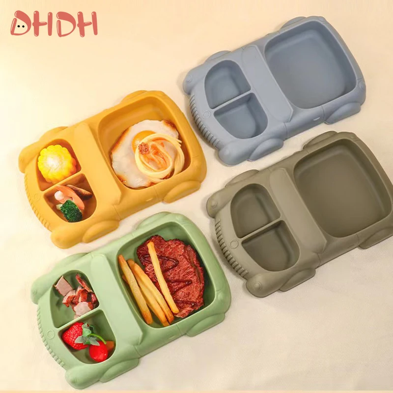 Juego de platos para niños de 8 Uds., vajilla de silicona, cuchara, tenedor, ventosas, tazones y babero, cosas para bebés - imagen 3