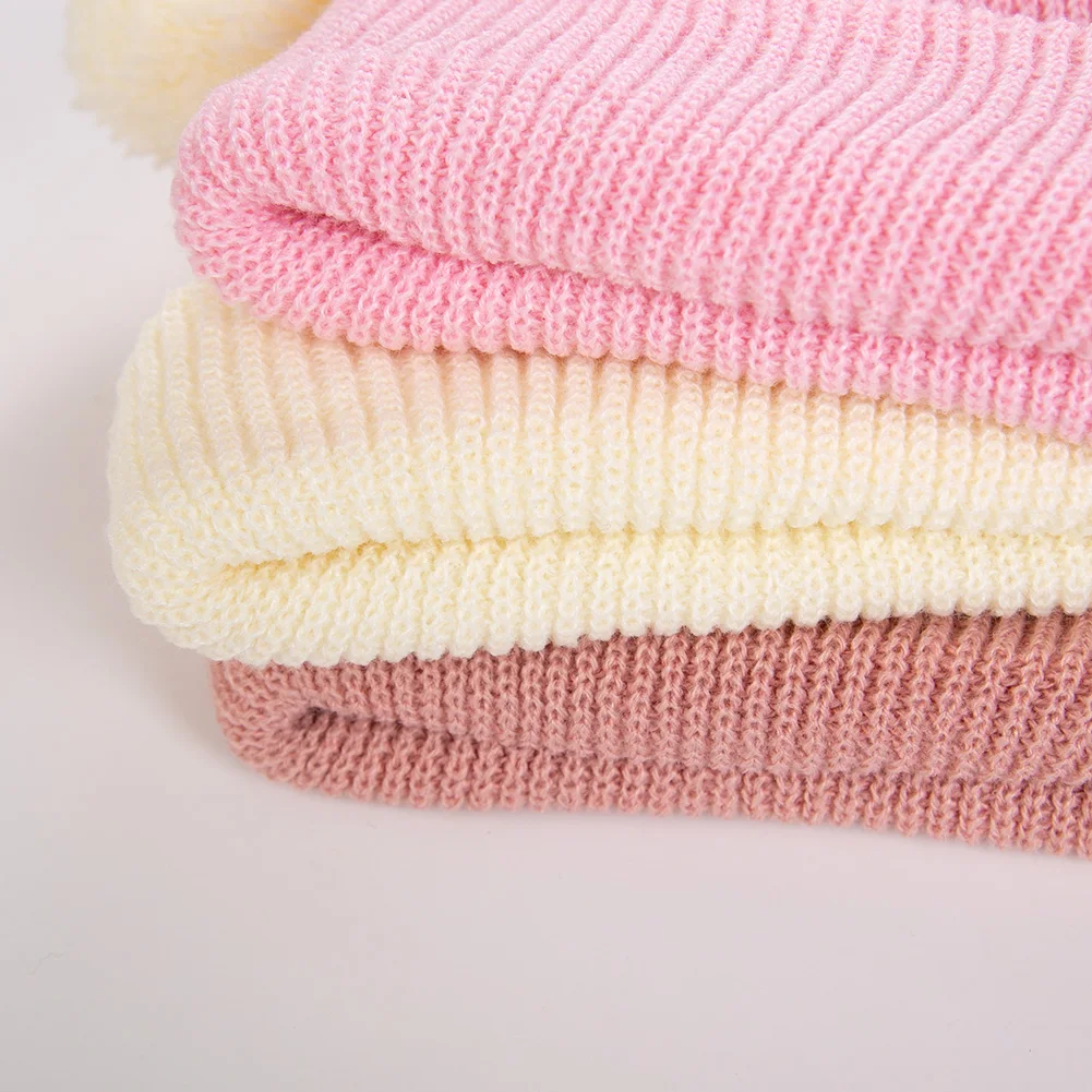 Gorro con pompón bonito de punto liso de 0 a 12M, turbante para niños y niñas recién nacidos, gorros de Hospital, diademas infantiles para Otoño e Invierno, gorros para chico - imagen 3