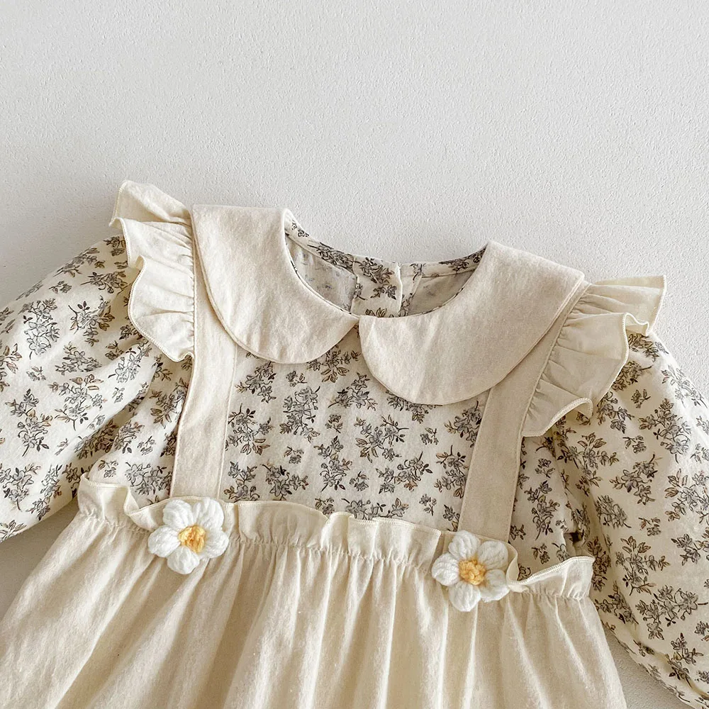Pelele floral de algodón con cuello Peter Pan para niña - imagen 3