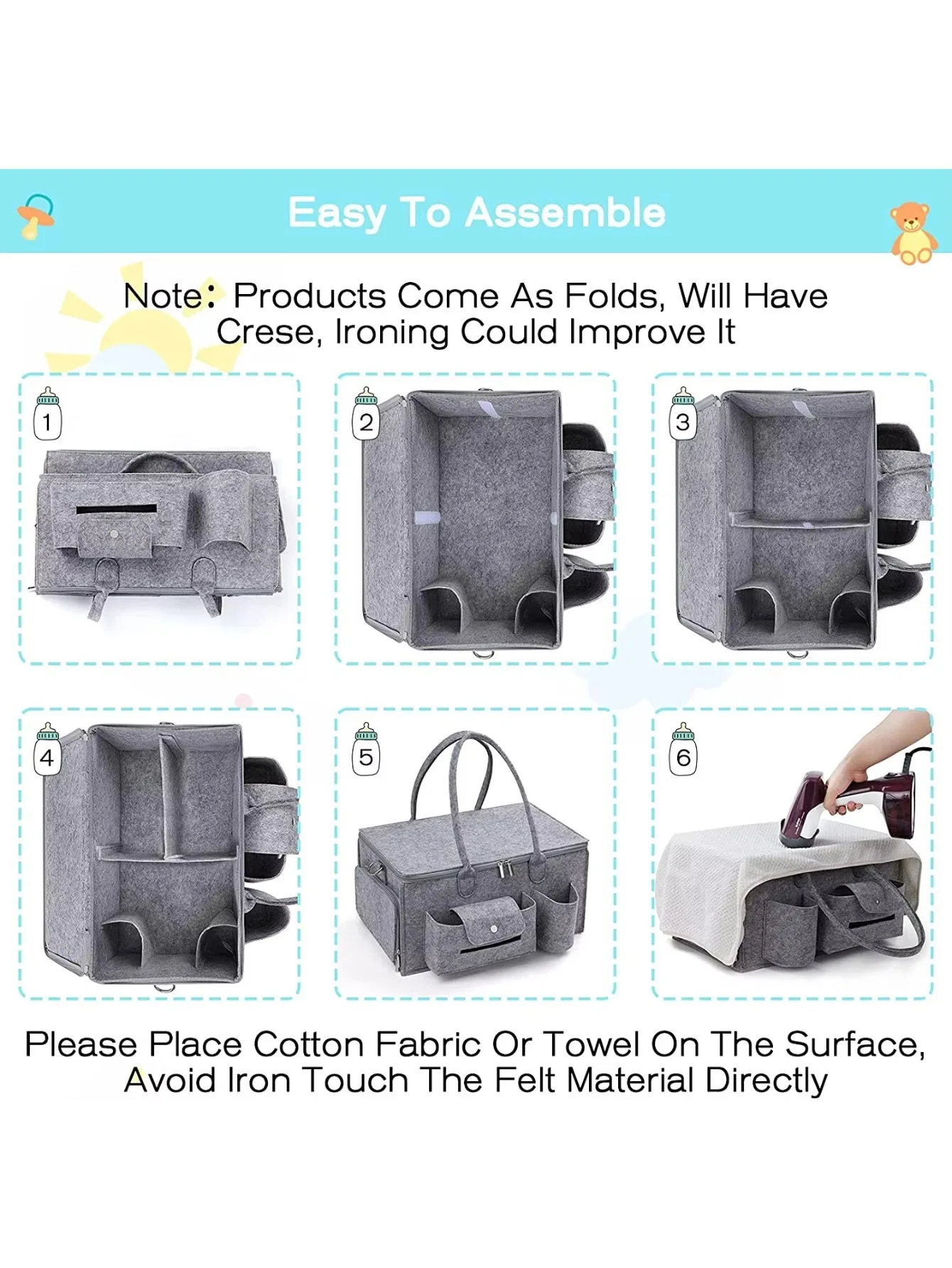 Organizador de bolso de hombro de fieltro de gran capacidad: bolso de almacenamiento en movimiento para bebés y mamás, bolso de hombro de almacenamiento multiusos para el hogar y Tr - imagen 4