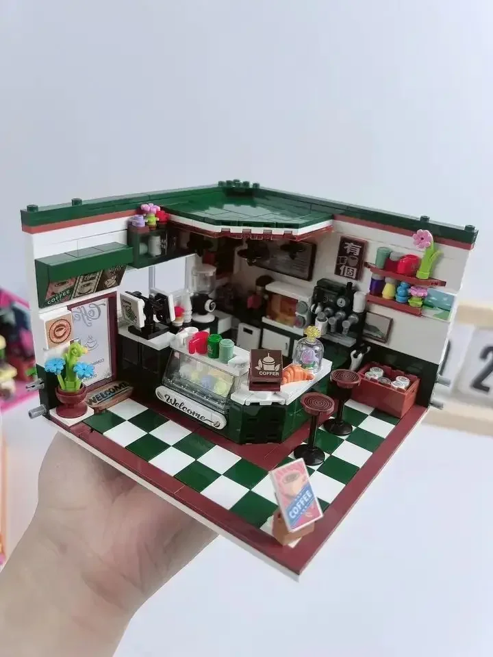Mini City Street View cafetería Bar peluquería bloques ladrillos creativo rompecabezas 3D modelo de habitación juguetes amigos niños regalo de cumpleaños - imagen 3