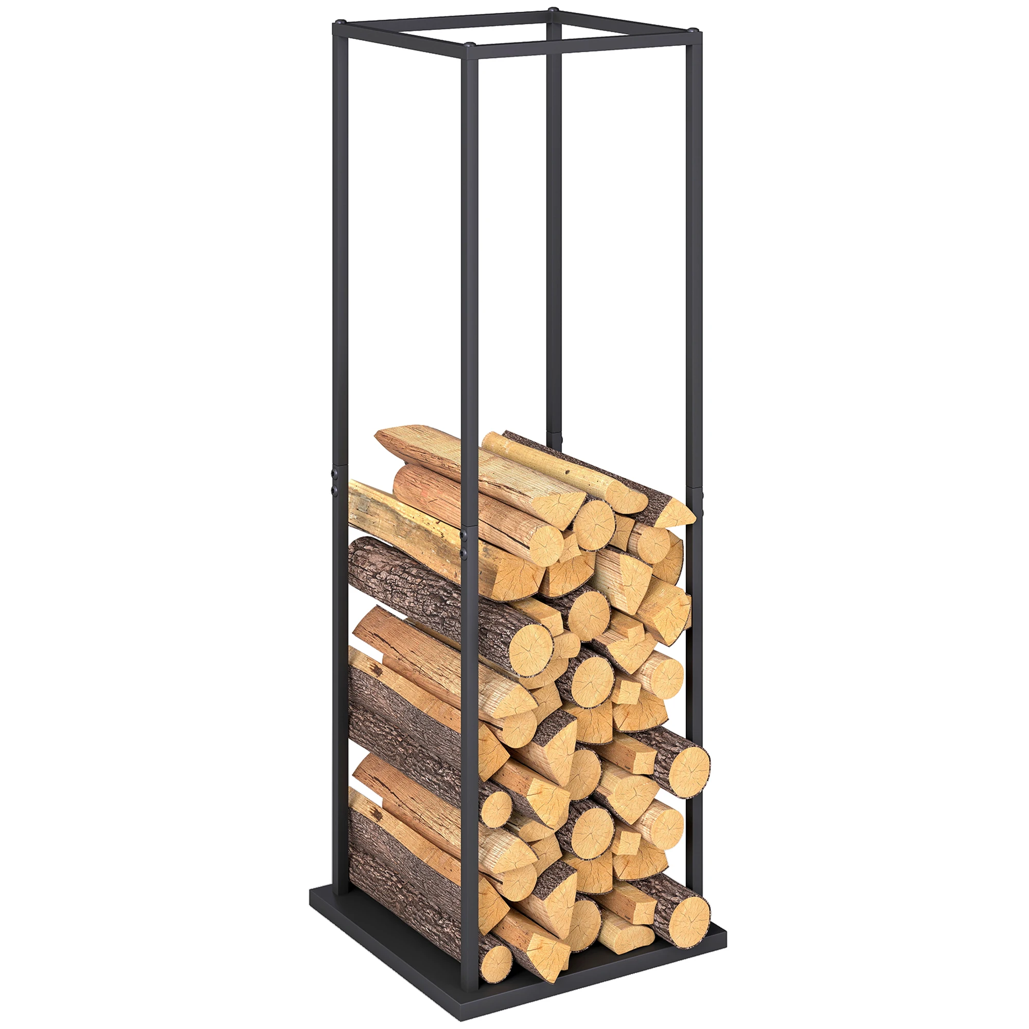 Outsunny Estante de Leña Metálico, Soporte para Leña de Chimenea, Leñero Exterior con Base Elevada, para Interior y Exterior, Carga 100 kg, 33x33x110 cm, Negro - imagen 2
