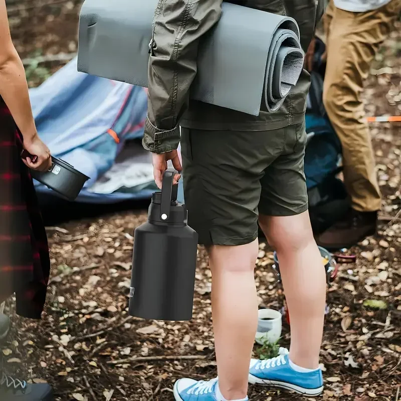 Jarra de agua de acero inoxidable a prueba de fugas, frasco de vacío, botellas de agua grandes con asa para gimnasio, senderismo, Camping y viajes, sin BPA - imagen 2