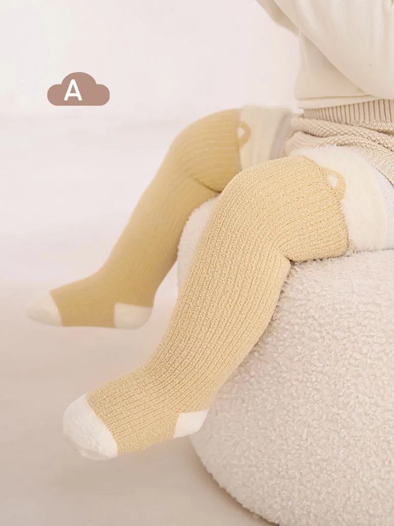 Medias de invierno para niños de 0 a 3T, calcetines cálidos acolchados de lana para niñas, franjas de diferente Color de dibujos animados, calcetines gruesos hasta la rodilla para niños
