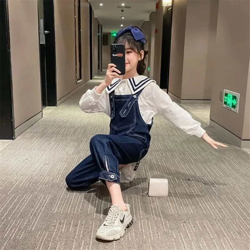 Monos de mezclilla informales para niñas, monos medianos y grandes, estilo de primavera y otoño, monos de mezclilla versátiles a la moda, nuevos - imagen 2