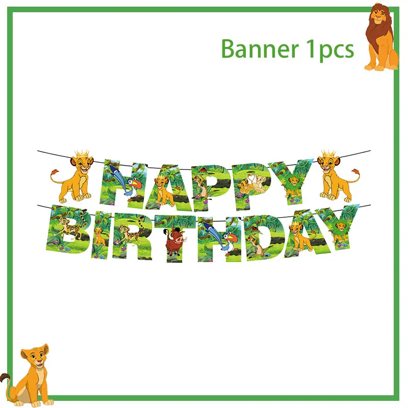 Decoraciones para fiesta de cumpleaños del Rey León Simba, vajilla desechable, pancarta, globos, mantel, servilletas, tazas, platos, suministros para niños - imagen 2