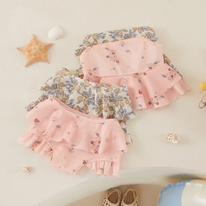 Tregren Bañador para niña con estampado floral de limón y volantes - imagen 2