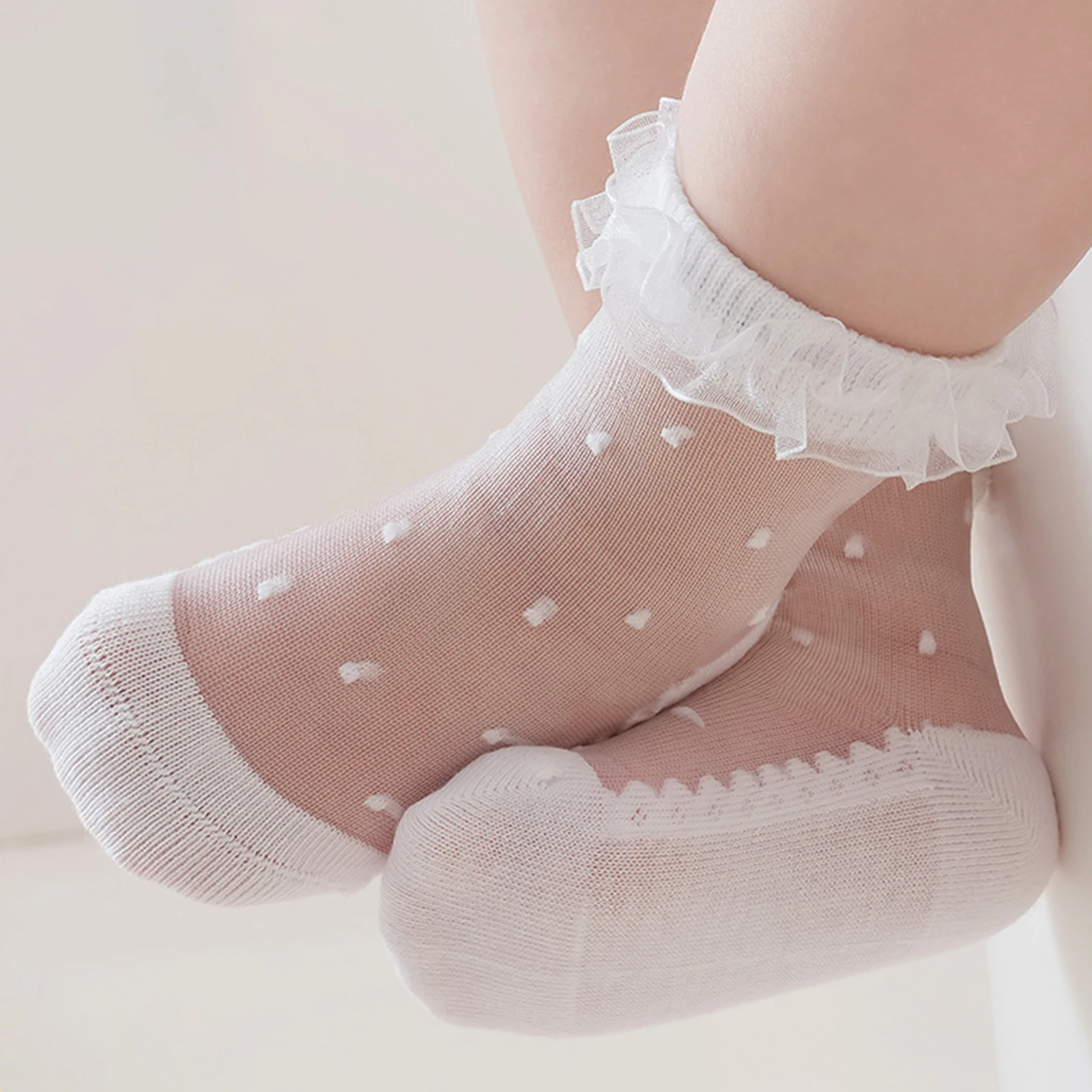 Calcetines de malla con volantes y lunares para bebés – Princesa