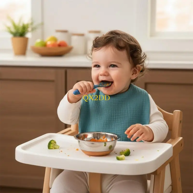 QX2D Babero lactancia para niños pequeños Delantal babero Babero alimentación Toalla saliva transpirable - imagen 3